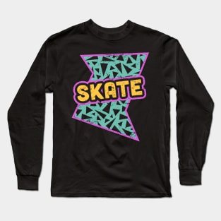 SKATE | Rad 90s Roller Skating Pattern Long Sleeve T-Shirt